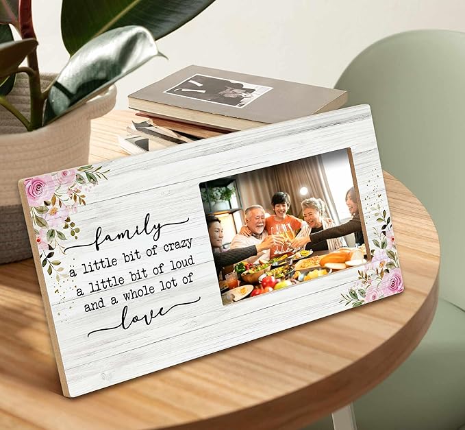 SRADMO Family Picture Frame - Where Life Begins and Love Never Ends - 12x6 Inch Wooden Tabletop Photo Frame for Couples