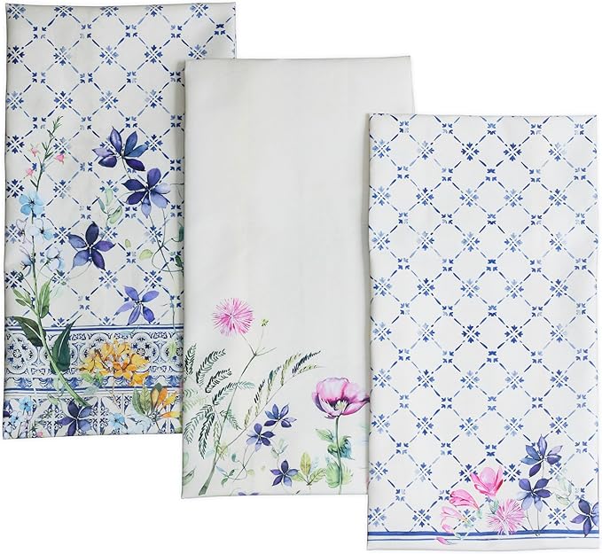 Maison d' Hermine Kitchen Towels Set of 3 100% Cotton 27.50" x 20" Reusable Cloth Tea Dish Towels Absorbent with Hanging Loop for Kitchen, Home, Dining, Cocktail Parties Spring/Summer (Faience)