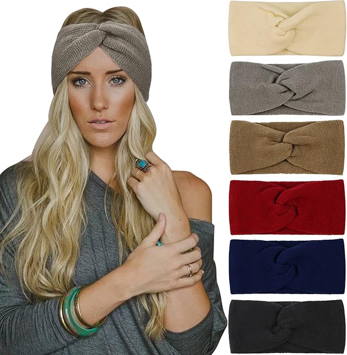 DRESHOW Winter Knit Chunky Headbands for Women Crochet Turban Knitted Ear Warmer Fashion Head Wrap 6 Pack