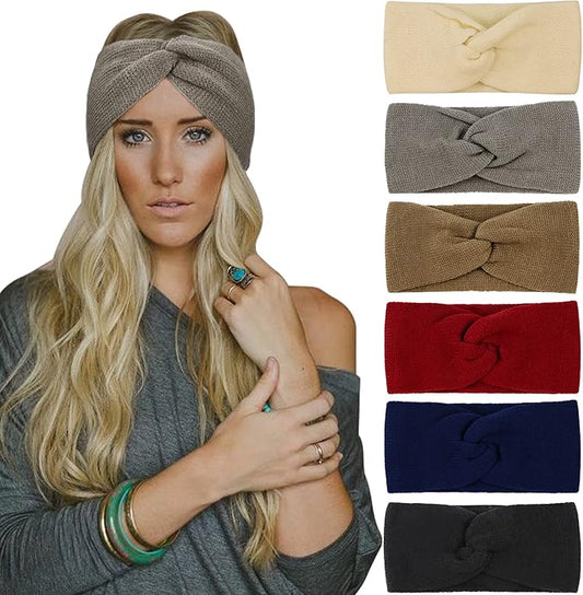 DRESHOW Winter Knit Chunky Headbands for Women Crochet Turban Knitted Ear Warmer Fashion Head Wrap 6 Pack