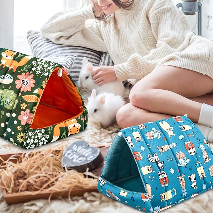 Cinnvoice Guinea Pig Hideout Bed Washable House Cage, Forest, 9.8 in | Soft Tunnel for Hamster Rabbit Bunny Chinchillas Hedgehog Mice Rat, Cozy Hideaway Habitat Accessories, Removable Cushion Pad