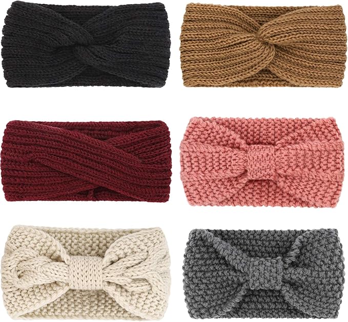 DRESHOW Winter Knit Chunky Headbands for Women Crochet Turban Knitted Ear Warmer Fashion Head Wrap 6 Pack