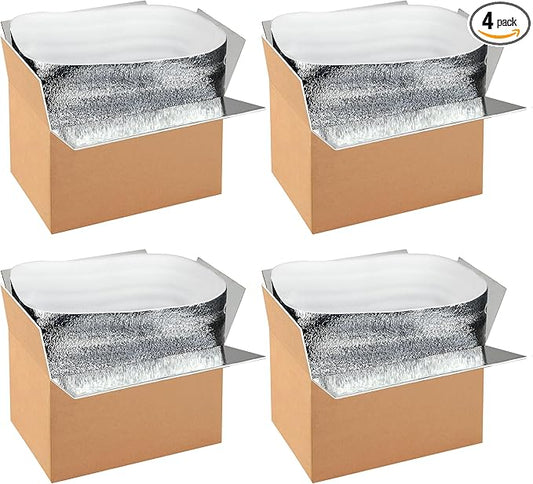 Simple deluxe 4 Pack Insulated Shipping Boxes with Aluminum Foil Liner,Thermal Insulation Cold Pack Shipping Boxes for Frozen, Reusable Styrofoam Cooler Box, Small Mailing Box, 12''x10''x7''
