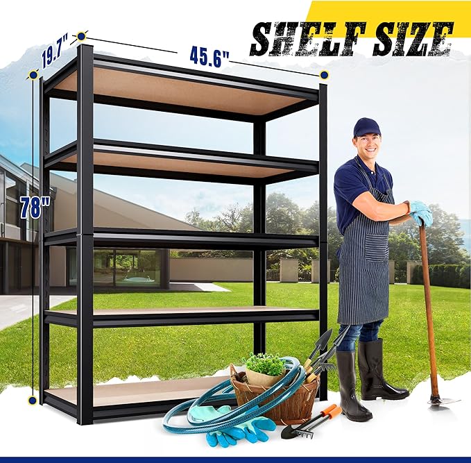 77.9"Hx46"Wx20"D Garage Shelving 5 Tier Storage Shelves,Adjustable Heavy Duty Metal Shelving Unit and Storage Large Rack,Utility Steel Shelf For Warehouse Industrial Pantry Basement Organizers