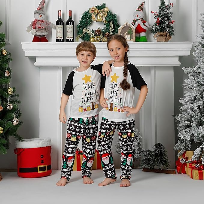 Christmas Pajamas for Family Matching Holiday PJ's Jammies Sets with Short Sleeve Tee and Pants Sleepwear Loungewear
