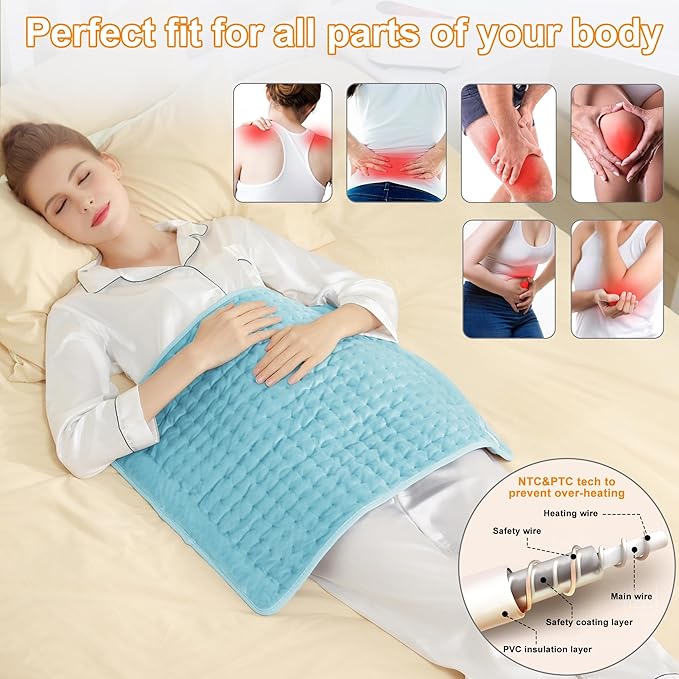 Deepsoon Heating Pad,Electric Heating Pads for Back,Neck,Abdomen,Moist Heating Pad for Shoulder,Knee,Arms,Legs,Dry/Moist Heat & Auto Shut Off,Christmas Gifts for Men and Women,Light Blue,24x20 Inch