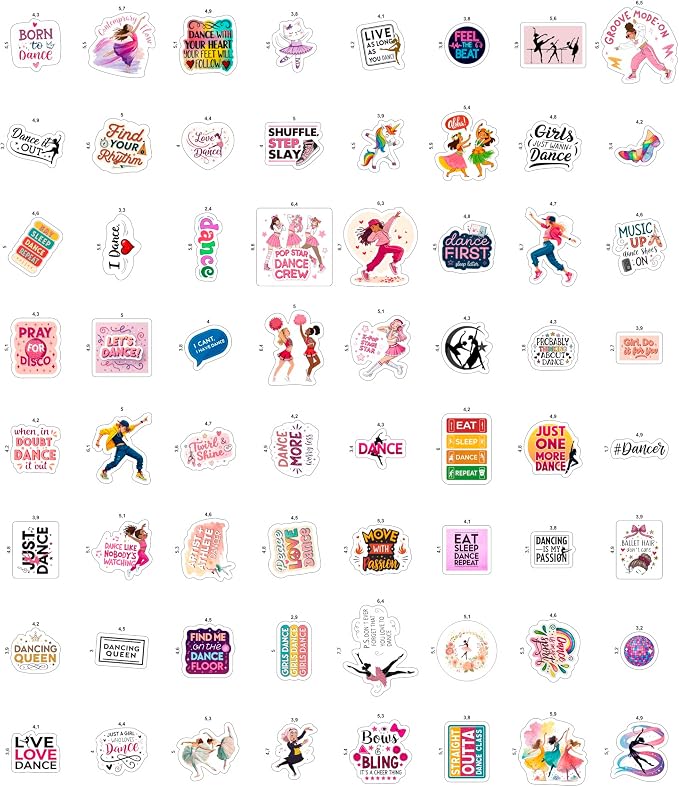 100Pcs Dance Stickers for Water Botlle, for Scrapbooking - Dancer Stickers - Gifts for Dancer - Dance Party Supplies - Gift for Women & Men