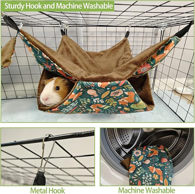 kathson 5 PCS Guinea Pig Hammock Set, Washable Rat Hammock, Guinea Pig Hideout Bed Soft Hamster Hanging Tunnel Mats Small Pets Cage Accessories for Chinchilla, Sugar Glider, Squirrel(Green)