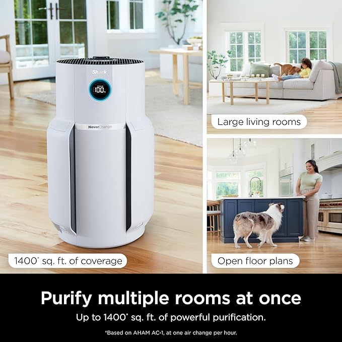Shark Air Purifier for Home with NeverChange(5-Year) HEPA Air Filter, 1400 sq. ft. for Powerful Multi-Room Purification, Filters Smoke, Captures 99.98% of Particles & Dust, HP302, White