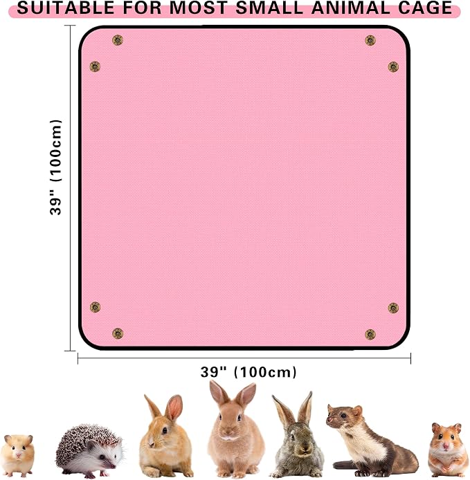 Waterproof Pet Playpen Mat, Reusable Cage Liner, Animals Habitat Protection | 1 Pack, 39"x39", Pink Cage Liners for Hamsters, Ferrets, Guinea Pig, Rabbits, Bunny, Birds, and Other Small Animals