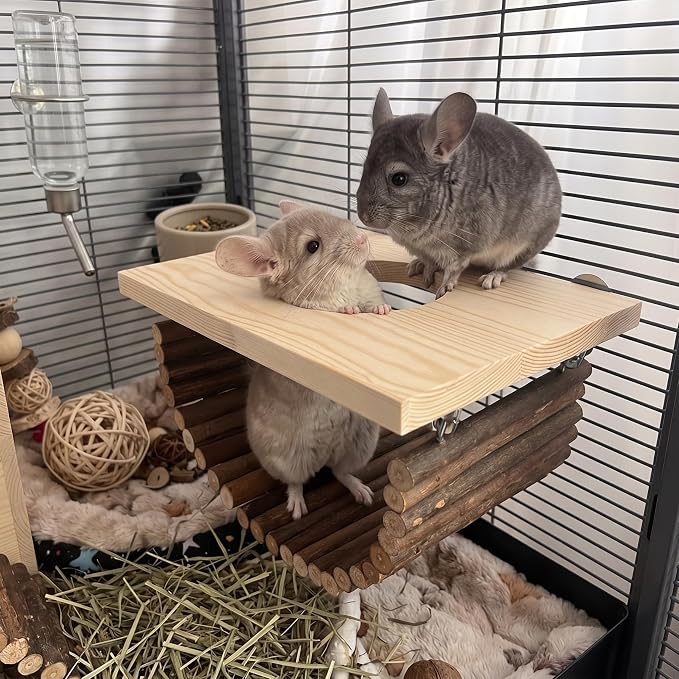 Natural Wood Chinchilla Platform, Small Pet Climbing Playground, Small Animals Cage Accessories for Chinchillas Squirrels Gerbils Sugar Gliders Hamsters Mice Rats Parrots