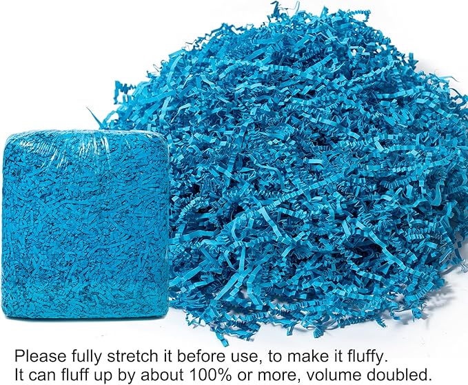 Mefleet 1/2 LB Crinkle Cut Paper Shred Filler 8 oz Blue Crinkle Shredded Paper for Gift Box - Gift Basket Bag Filler - Grass Cushion Stuffing for Easter, Mother's day, Holiday Packaging Wrapping