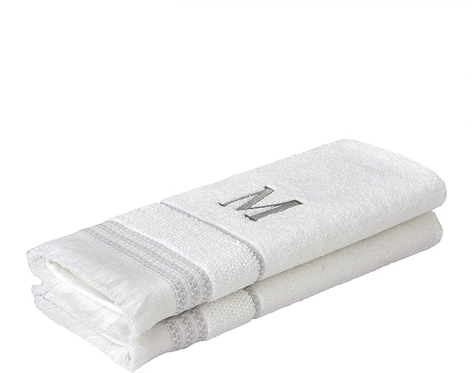 SKL Home Casual Monogram Hand Towel (2-Pack), M, 16x26, White