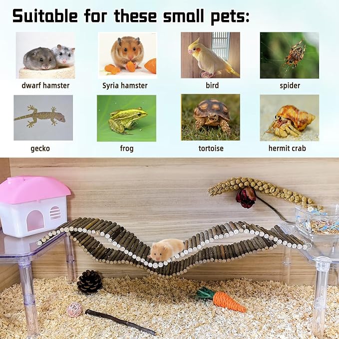 2-Pack Rat Bendy Long Suspension Bridges 19.7 x 2.7 Inch Hamster Climbing Ladder Flexible Wooden Bridge for Dwarf Hamster Sugar Glider Rodents Mouse