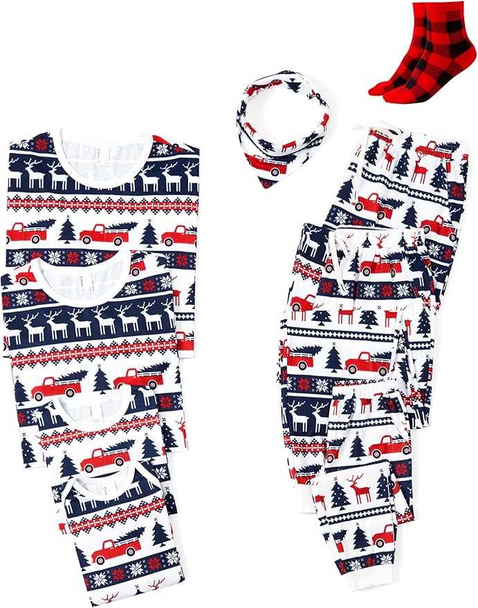 PATPAT Christmas Family Matching Pajama Sets Includes Christmas Socks - Perfect for Family Photos & Holiday Celebrations
