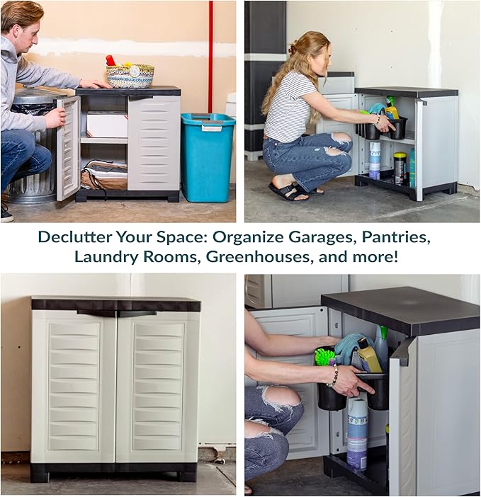 Sunnydaze 25.5" H Resin Garage Storage Cabinet - Garage Cabinet with Adjustable Shelf - Freestanding Utility Storage for Laundry Room, Office, Basement - Gray