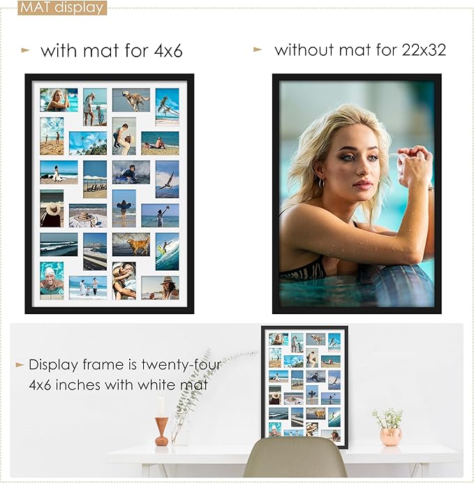 22x32 Collage Picture Frame 4x6 Picture Frames Collage Wall Decor Displays twenty four 4x6 inch Photos Available Horizontal Wall Mounting Display and Vertical Black
