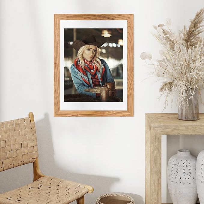 18x24 Picture Frame, Solid Elm Wood Picture Frame with Real Glass, Large Rustic Poster Frame 18"x24", matted to 16x20, 18 by 24 Wooden Frame for Vertical & Horizontal Wall Hanging, Natural, 1 Pack