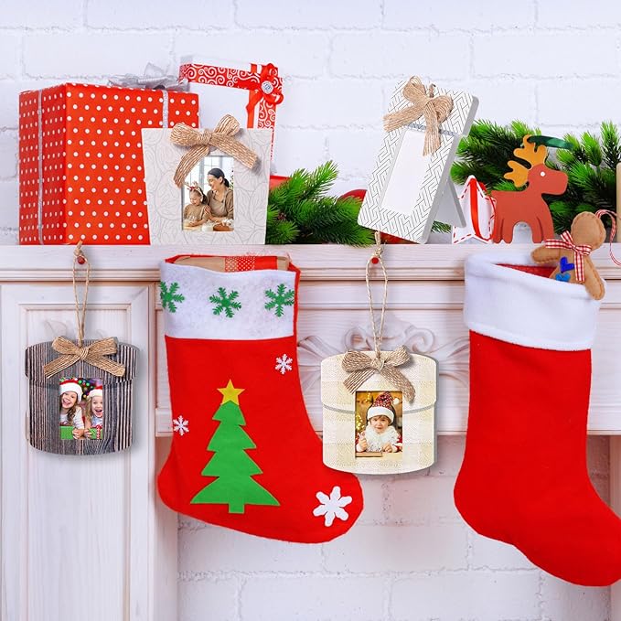 Namalu 12 Pcs Small Frames for Christmas Ornaments Mini Wooden Picture Frame Ornaments for Christmas Tree Xmas Family Photo Hanging Keepsakes for Holiday Party Decorations Gifts (Rustic)