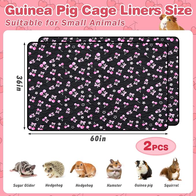 2 Pack Waterproof Guinea Pig Cage Liner, 36" x 60" Washable Reusable Guinea Pig Liner, Super Absorbent Leak-Proof Pet Pee Pad Mats for Guinea Pigs Rabbit Chinchilla Bunny Hamster