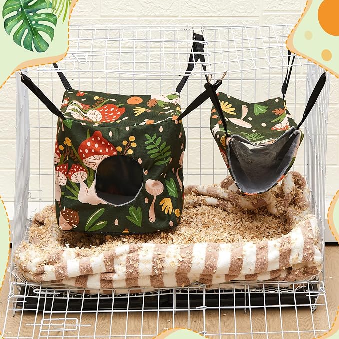 6 Pack Small Animal Hammock Set, Ferret, Guinea Pig, Rat Hanging Bed & Hideout Tunnel, Cozy Washable Cage Accessories for Hamster, Chinchilla, Sugar Glider