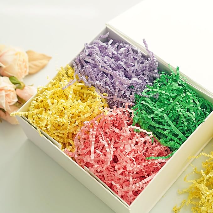 Bobobag - 1LB Crinkle Cut Paper Shred Filler Recyclable Gift Wrap Confetti Raffia Grass Shred Paper for Easter Baskets Filler Creative Eggs Decor(Yellow)