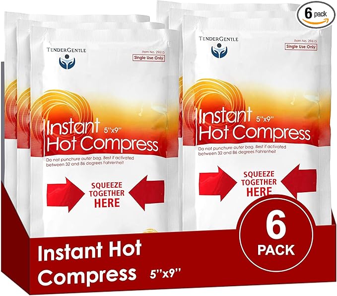 Instant Hot Compress - 6 Hot Packs for Pain Relief, Sore Muscles, Muscle Spasms, and Joint Stiffness