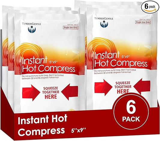 Instant Hot Compress - 6 Hot Packs for Pain Relief, Sore Muscles, Muscle Spasms, and Joint Stiffness