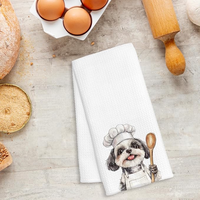 Funny Shih Tzu Chef Kitchen Towels, Shih Tzu Gifts, Chef Gifts for Women Men, Funny Dog Decorative Dish Hand Tea Towels for Kitchen Bakery, 16x24 Inch