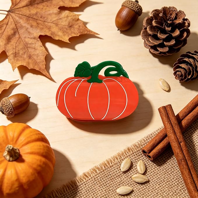 Cute Pumpkin Hair Clips for Women Fall Hair Claw Clips Vegetable Jaw Clips | Orange Pumpkin Hair Clamp with Lines Leaf Thanksgiving Day Hair Barrettes Autumn Winter Daily Holiday Hairstyle Accessory