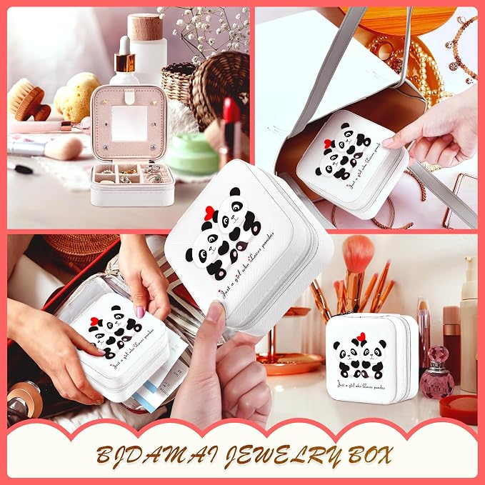 Panda Jewelry Box, Gifts For Women Teens Girls, Panda Lovers Themed Stuff Items Accessories Things Merchandise Decor Merch, Travel Ring Earrings Necklace Organizer Holder！