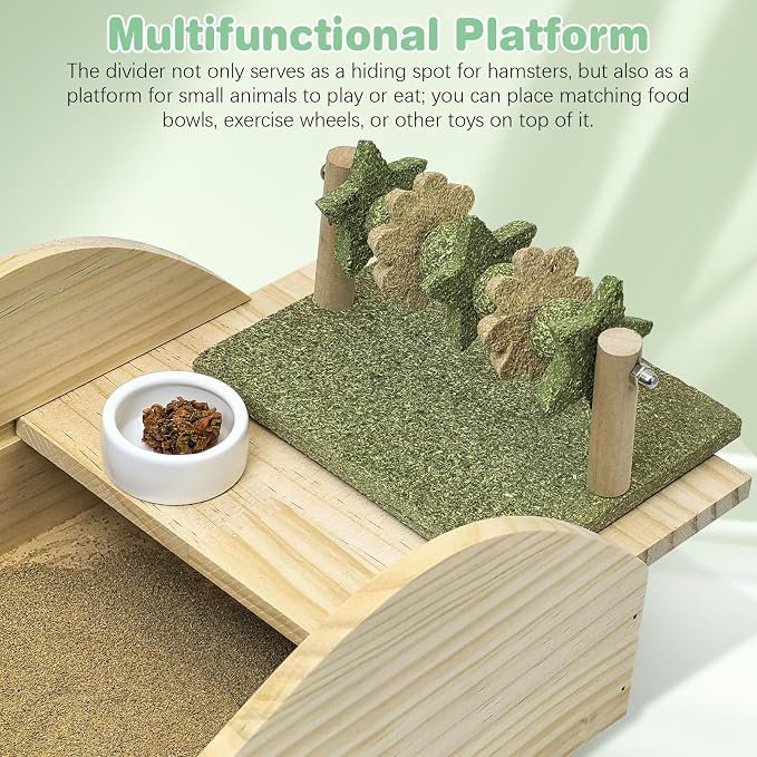PINVNBY Hamster Sand Bath Box Wooden Shower Room Digging Sand Bathtub Container Hamster Bathroom for Dwarf Syrian Mice Mouse Gerbils with Small Bowl