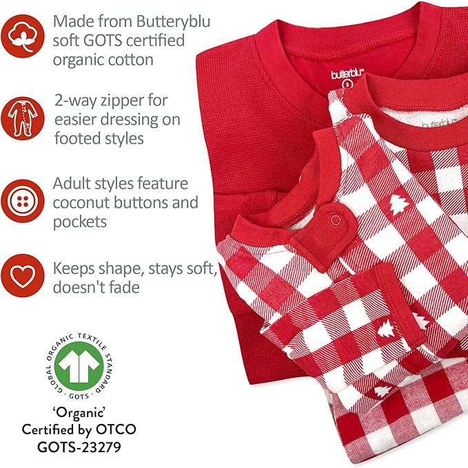 JAMIE Matching Family Jammies Holiday Pajamas 100% Organic Cotton PJs Adults, Kids, Toddlers, Baby, Pets