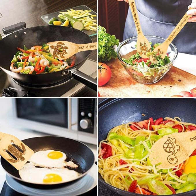 5PCS Turtle Wooden Cooking Spoons Set Bamboo Cooking Spoons | Turtle Kitchen Decor Housewarming Wedding Kitchen Gift Idea Gifts for Women Ocean Lovers