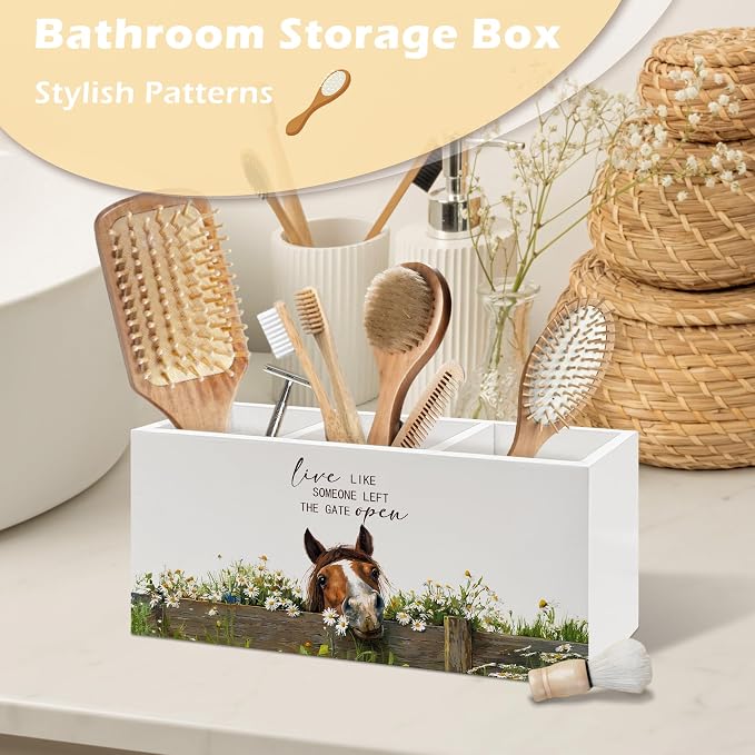 Farmhouse Horse Pen Holder Organizer Desk Decor, Gifts for Horse Lovers, Live Like Someone Left the Gate Open Wooden Pen Pencil Holders for Home Office Desk Accessories