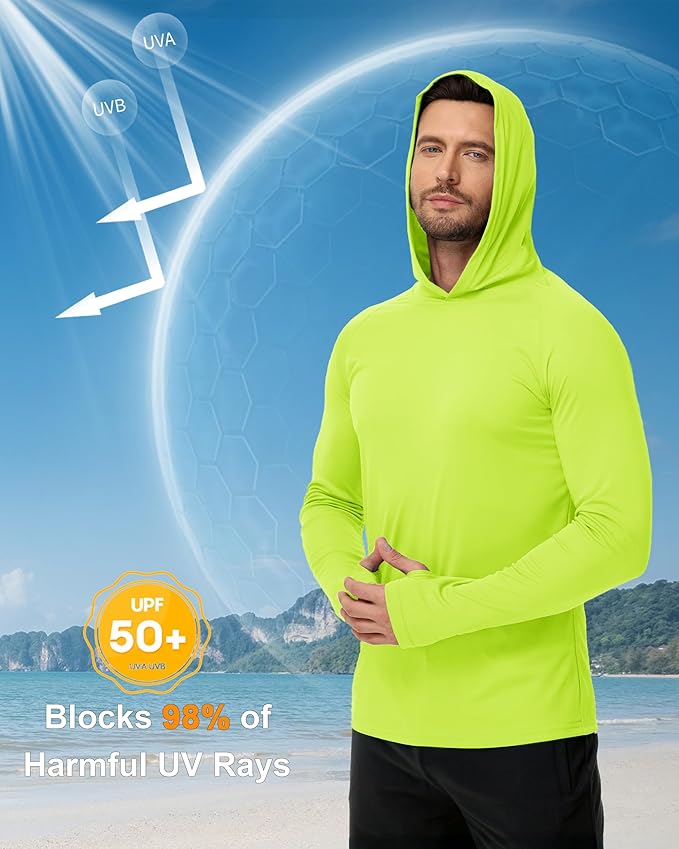 Boladeci Men's UPF 50+ Sun Protection Lightweight Hoodie Shirts Long Sleeve Fishing Shirt SPF UV Hiking Swim