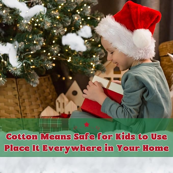 QZYL 1LB Fluffy Fake Snow, Cotton White Christmas Decorations, Vacuum-Packed Christmas Village Snow, Cotton Stuffing for Crafts Indoor Fake Snow for Christmas Tree Table Covering Home Winter Party