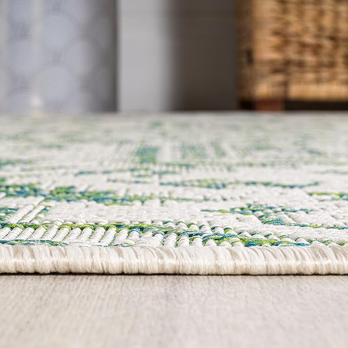 JONATHAN Y Boho Medallion Indoor Outdoor Runner Rug 2X10 Green/Cream, Estrella Textured Weave for Backyard, Patio, Porch, Easy-Cleaning, High Traffic, Pet-Friendly, Non-Shedding (SMB105G-210)