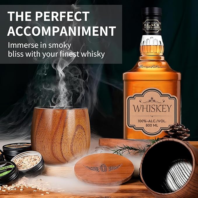 Wooden Whiskey Glass Gifts For Men - Charred Wood Bourbon Whiskey Glasses, Perfect for Men Who Have Everything, Gift for Dad or Boyfriend on Father's Day, Birthday, Christmas, Thanksgiving (1 Pack)
