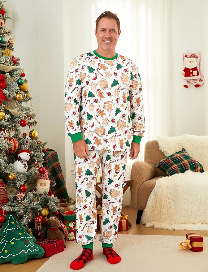 PATPAT Christmas Family Matching Pajama Sets Includes Christmas Socks - Perfect for Family Photos & Holiday Celebrations