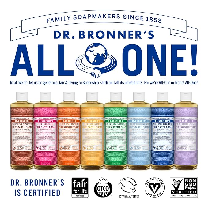 Dr. Bronner's Pure-Castile Magic Liquid Soap (Citrus, 16 Ounce, 2-Pack)- Made with Regenerative Organic Certified Oils, 18-in1 Uses: Face, Hair, Hand & Body Soap, Laundry, Pets- Concentrated, Vegan