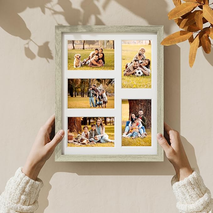 Vittanly 11x14 Collage Picture Frame, Displays 5Pcs 4x6 Pictures with Mat or 1Pcs 11x14 without Mat for Wall Mounting, Picture Frames Collage Wall Decor in Driftwood, 1 Pack