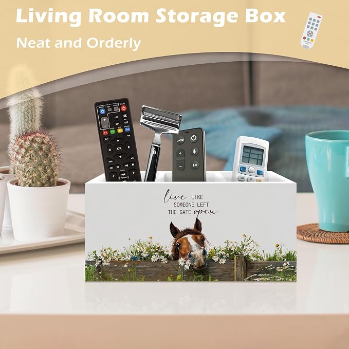 Farmhouse Horse Pen Holder Organizer Desk Decor, Gifts for Horse Lovers, Live Like Someone Left the Gate Open Wooden Pen Pencil Holders for Home Office Desk Accessories