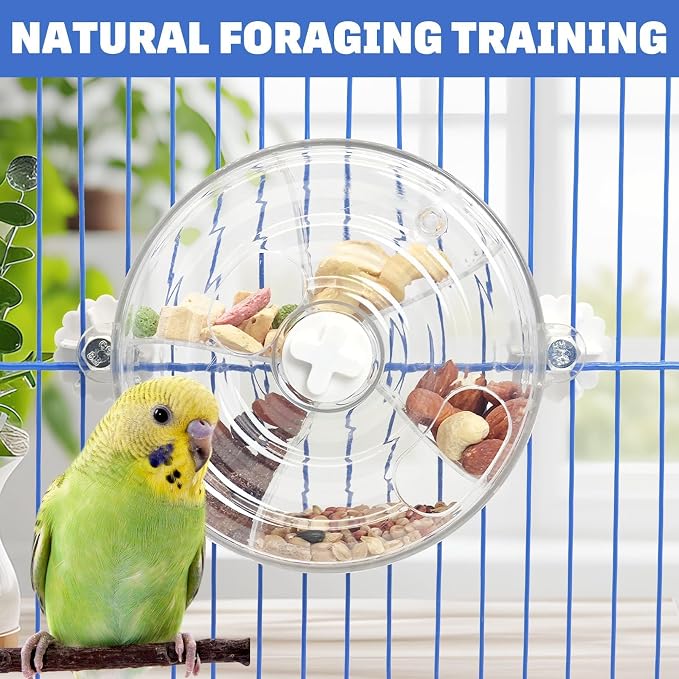 BNOSDM Bird Foraging Toy Creative Feeder Systems with Seed Food Rotating Wheel for Enrichment & Training Parrot Puzzle Toys Ideal for Small and Medium Cockatiel Parakeet ConureWhite