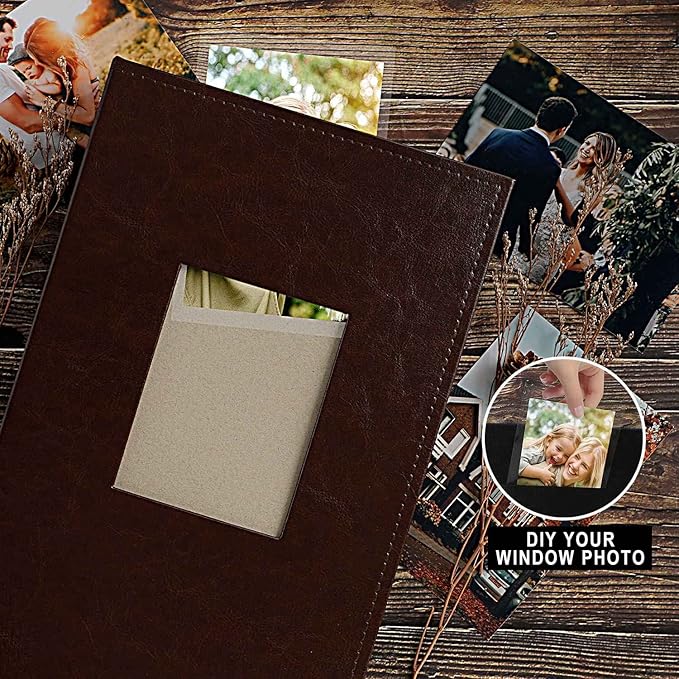 Ywlake Photo Album 4x6 300 Pockets, Leather Photo Albums Holds 300 Horizontal Only Pictures Brown