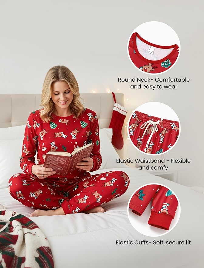 PATPAT Christmas Family Matching Pajama Sets Includes Christmas Socks - Perfect for Family Photos & Holiday Celebrations