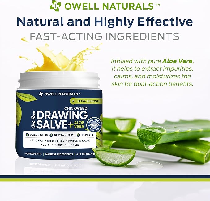 OWELL NATURALS Chickweed Drawing Salve for boils, Splinters, Poison Ivy/Oak, Skin Disorder, Irritations, Burns, Minor Cuts, Dry Skin, Itching (4 Fl Oz (Pack of 1))