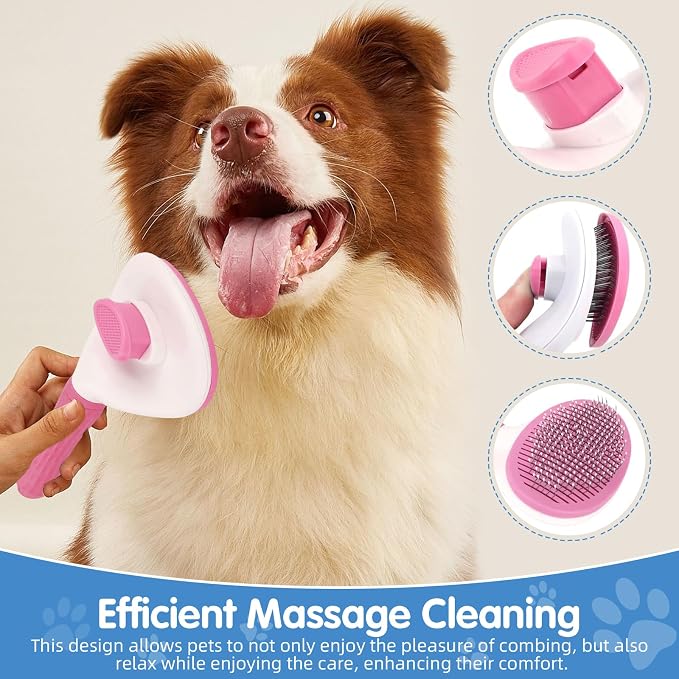 Aglads 3PCS Cat Rabbit Bunny Dog Grooming Kit, Self-Cleaning Slicker Cat & Dog Brush for Shedding, Fine-Needle Comb, Pet Nail Clipper & File for Long/Short-Haired Pets, Easy to Remove Loose (3, pink)