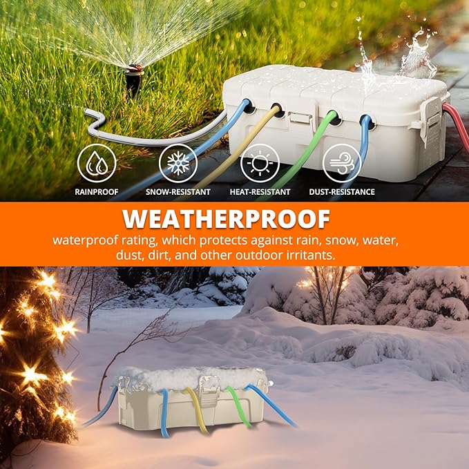 QUOBAS 2 Pack Outdoor Waterproof Electrical Box with 6 Cable Ports, IP54 Weatherproof Heavy-Duty Extension Cord Cover for Power Strips, Garden Power Tools, Holiday Lights, Almond