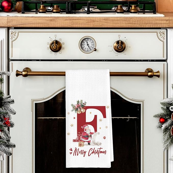 Christmas Initial Letter F Kitchen Towels Personalized Gifts Dish Towels Hand Towels for Kitchen Decorations, Christmas Birthday Gifts for Women, 24x16 Inch